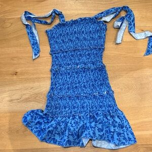 Blue Floral Smocked Dress